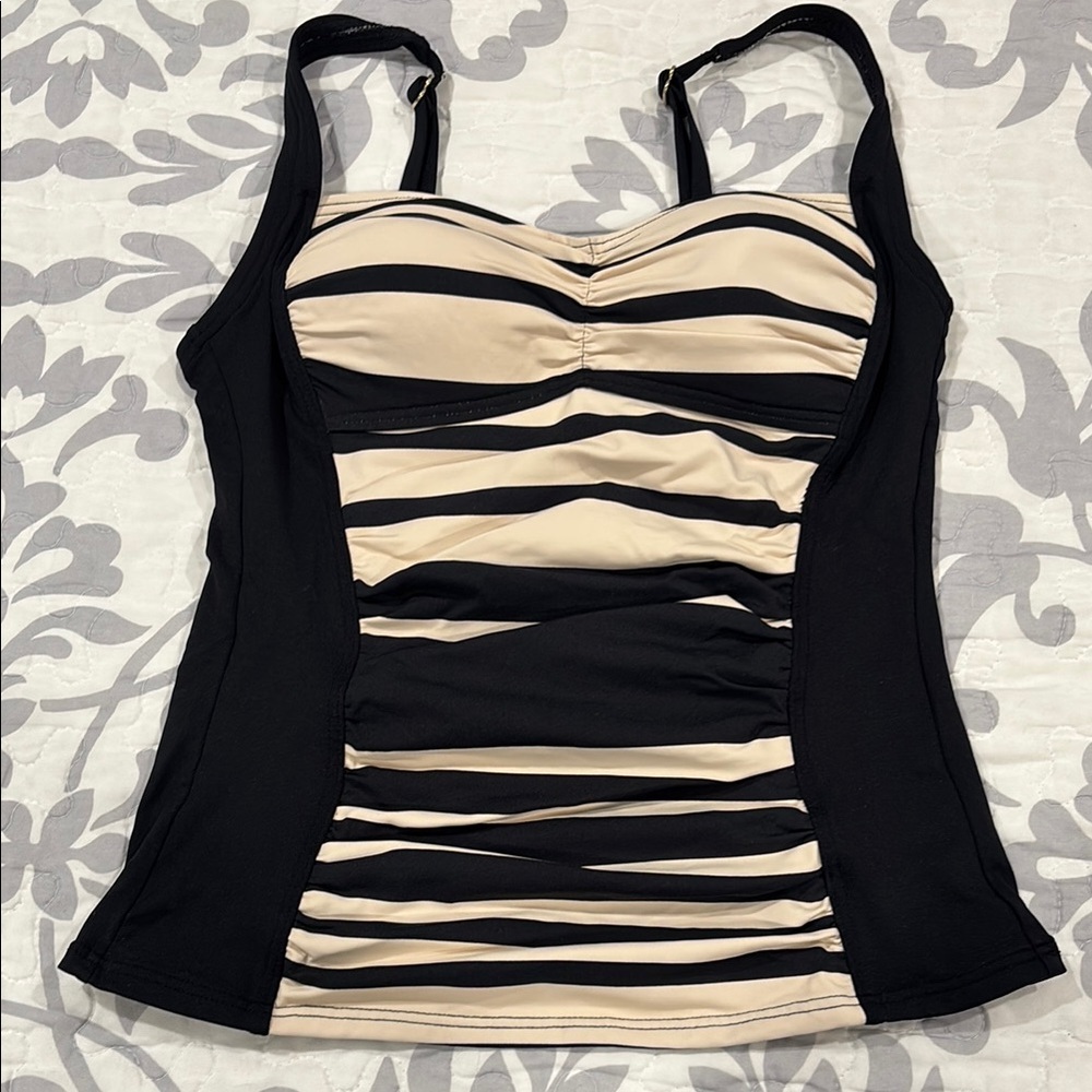 Liz Claiborne Black and Cream Striped swim Tank Top